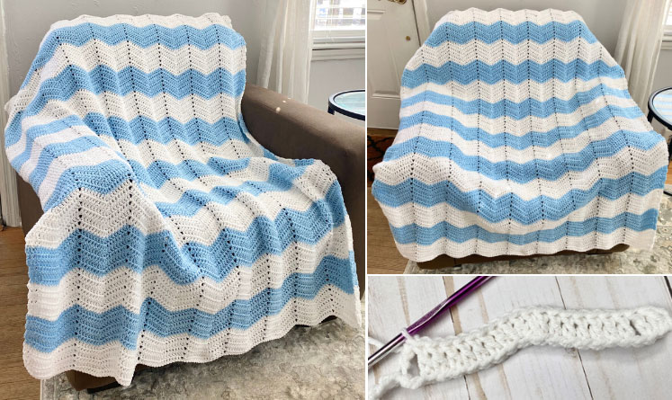 Blue chevron crochet blanket